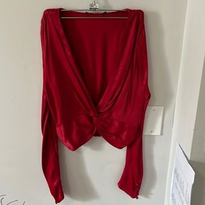 Zara red cropped blouse top satin small